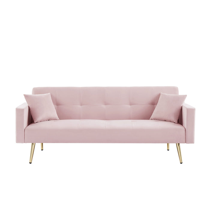 Pink Velvet Convertible Folding Futon Sofa Bed, Sleeper Sofa Couch For Compact Living Space