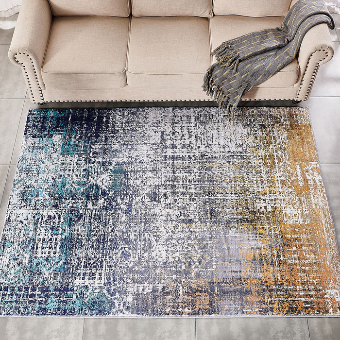 Zara Collection Abstract Design Turquoise Gray Rust Machine Washable, Super Soft Area Rug - Multicolor