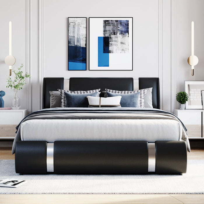 Queen Size Upholstered Faux Leather Platform Bed With A Hydraulic Storage System, Black