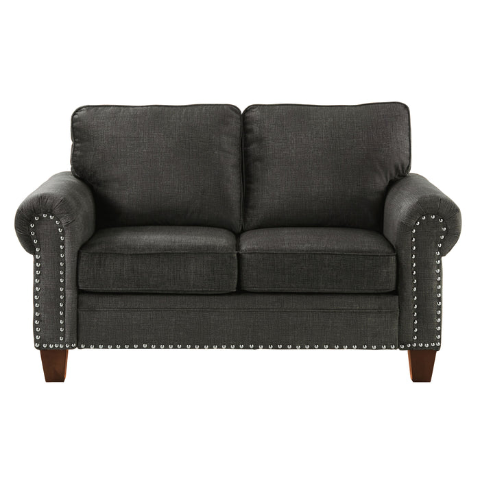 Traditional Style Dark Gray Loveseat 1 Piece Microfiber Upholstered Solid Wood Frame Nailhead Trim Living Room Furniture
