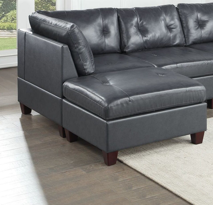 Contemporary Genuine Leather 1 Piece Ottoman Black Color Tufted Seat Living Room Furniture