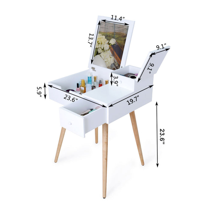 Dressing Vanity Table Makeup Desk With Flip Top Mirror And 2 Drawers For Bedroom Living Life, White