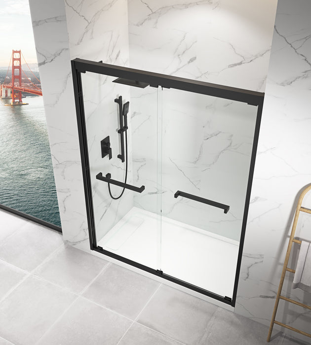 60" W X 76" Hsliding Framed Shower Door In Black Finish With Clear Glass