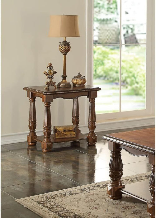 Traditional Formal Look Wooden 1 Piece End Table Living Room Sofa Side Table Rubberwood Ash Burl Veneer