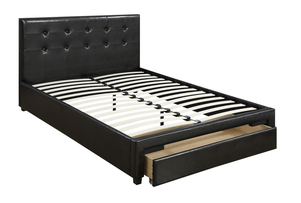 Bedroom Furniture Black Storage Under Bed Queen Size Bed Faux Leather Upholstered