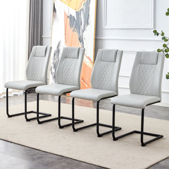 Equipped With Faux Leather Cushioned Seats - Living Room Chairs With Black Metal Legs, Suitable For Kitchen, Living Room, Bedroom, And Dining Room Chairs, Set of 4 (Light Gray / Pu Leather)