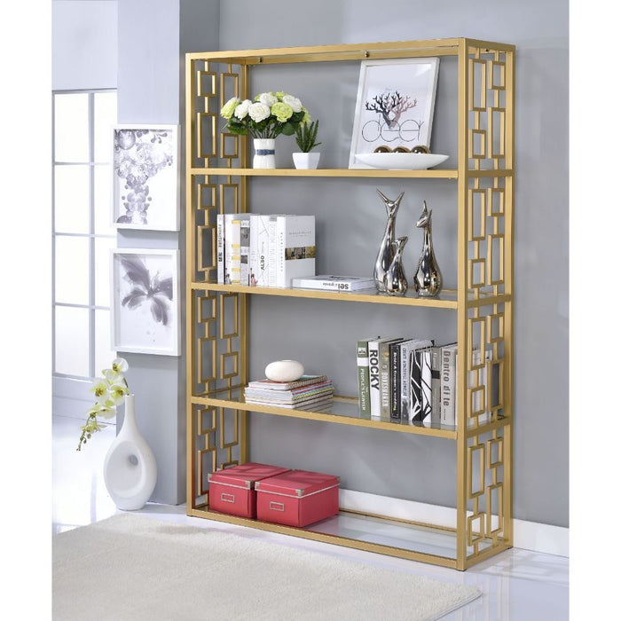 Blanrio - Bookshelf - Gold & Clear Glass Unique Piece Furniture