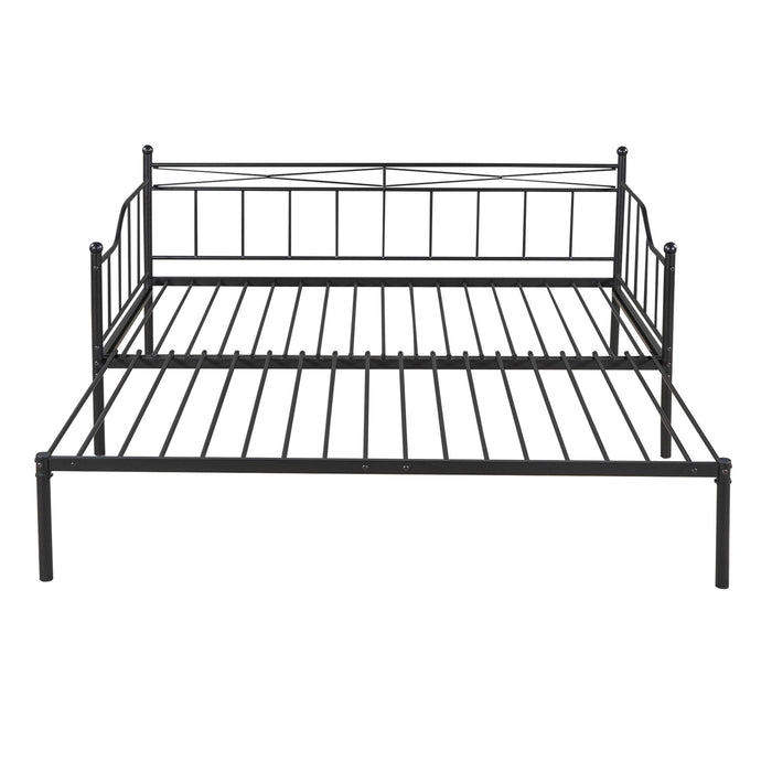 Twin Size Metal Daybed With Trundle, Daybed With Slat No Box Required - Black