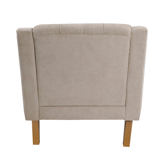 Beige Accent Chair, Living Room Chair, Footrest Chair Set With Vintage Brass Studs, Button Tufted Upholstered Armchair For Living Room