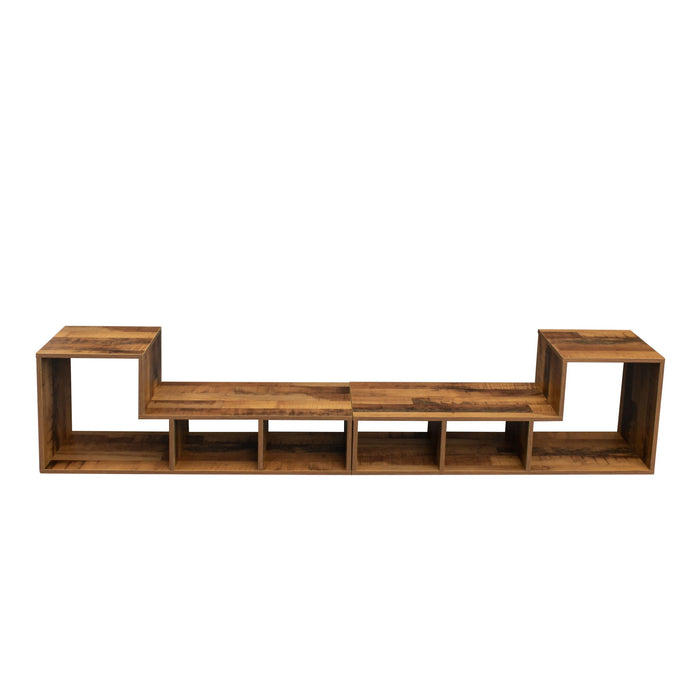 Double L-Shaped Oak Tv Stand - Display Shelf - Bookcase For Home Furniture - Fir Wood