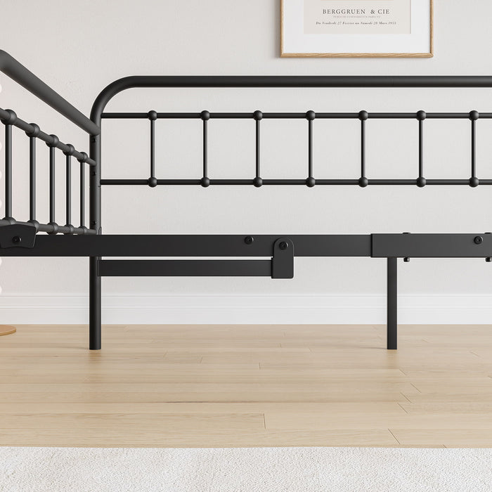 Twin Size Metal Daybed Frame With Trundle, Heavy Duty Steel Slat Support Sofa Bed Platform With Headboard, No Box Spring Needed, Black