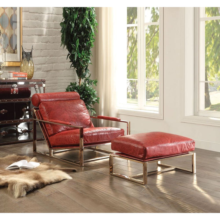 Quinto - Accent Chair - Antique Red Top Grain Leather & Stainless Steel Unique Piece Furniture Furniture Store in Dallas and Acworth, GA serving Marietta, Alpharetta, Kennesaw, Milton