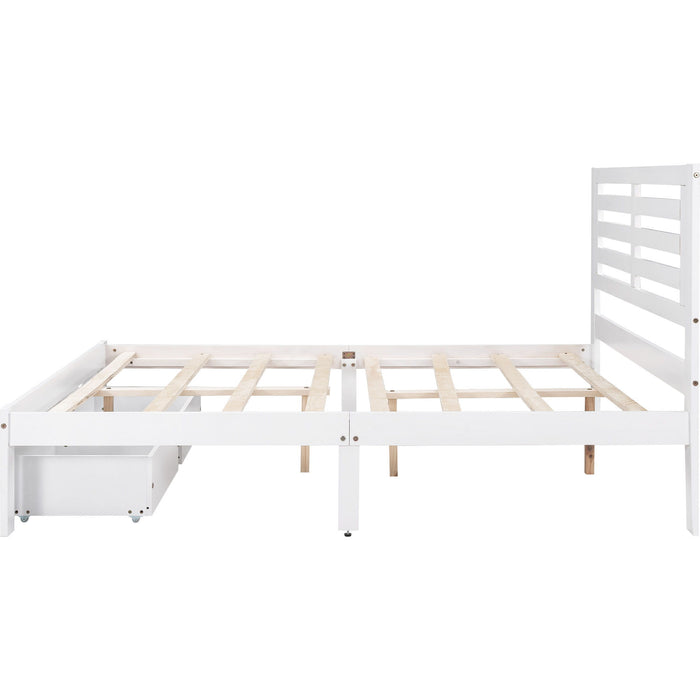 Full Size Platform Bed With Drawers, White