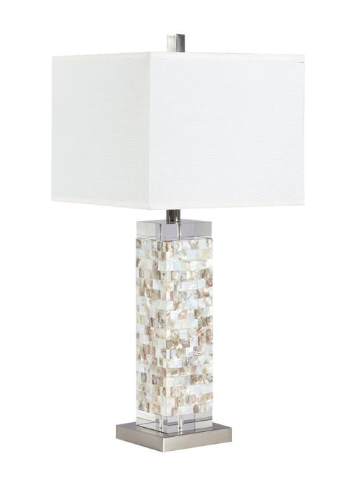 Capiz - Square Shade Table Lamp With Crystal Base - White And Silver Unique Piece Furniture