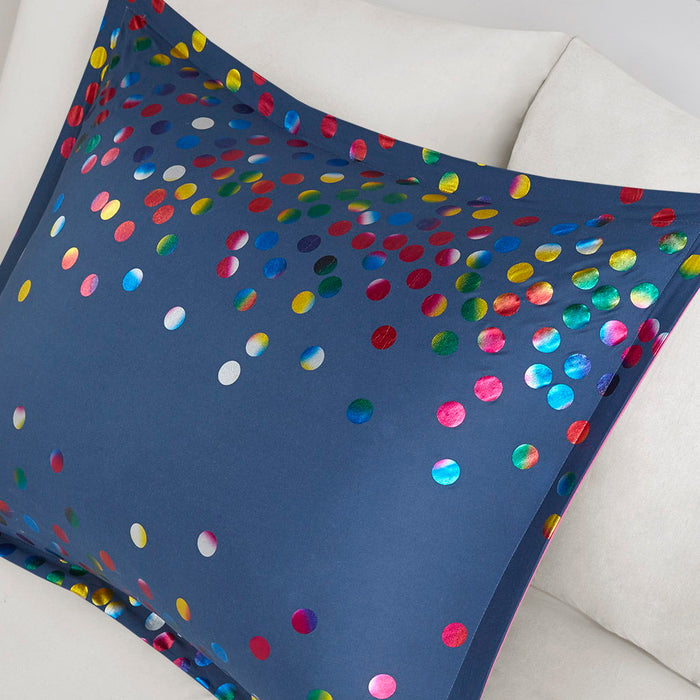 Rainbow Iridescent Metallic Dot Comforter Set - Navy