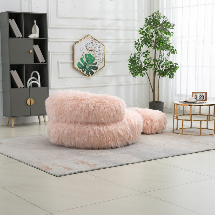Coolmore Bean Bag Chair Faux Fur Lazy Sofa /Footstool Durable Comfort Lounger High Back Bean Bag Chair Couch For Adults And Kids, Indoor - Pink