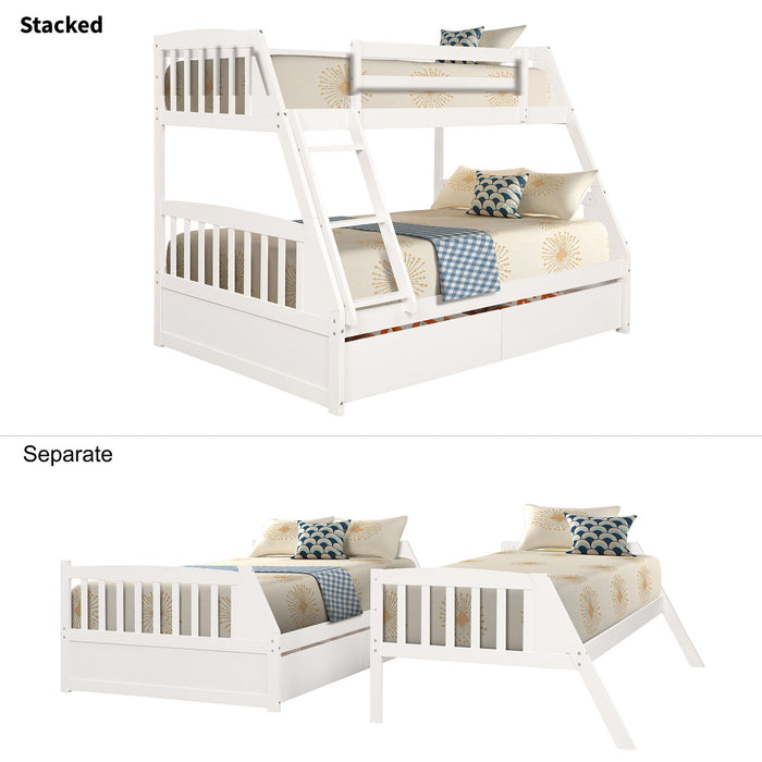 Top max Solid Wood Twin Over Full Bunk Bed With Two Storage Drawers, White