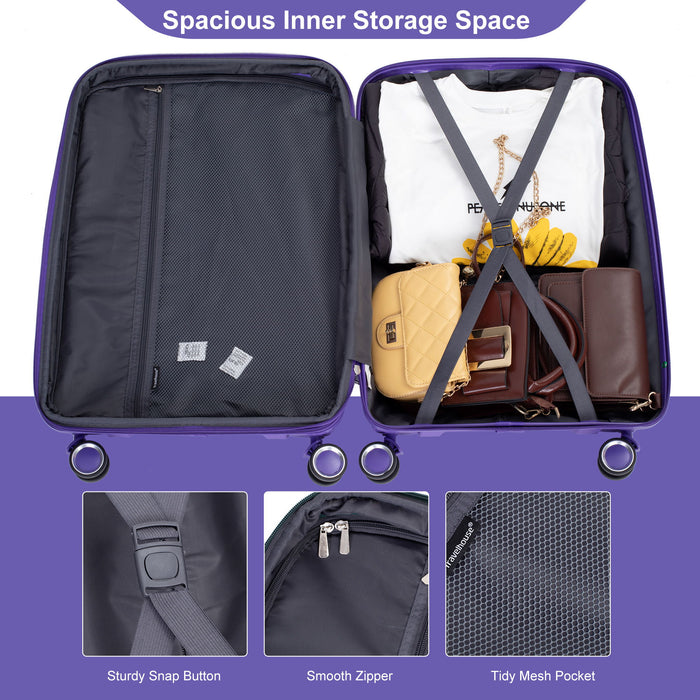 Expandable Hardshell Suitcase Double Spinner Wheels Pp Luggage Sets Lightweight Durable Suitcase With Tsa Lock, 3 Piece Set - Purple