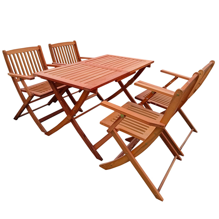 Foldable Patio Dining Set, 4 Folding Chairs & 1 Dining Table, indoor And Outdoor Universal, Teak