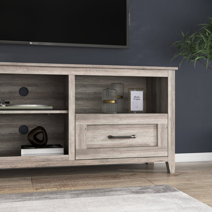 TV Stand For Living Room And Bedroom, With 2 Drawers And 4 High - Capacity Storage Compartment, Grey Walnut
