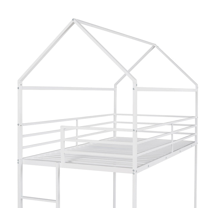 Bunk Beds For Kids Twin Over Twin, House Bunk Bed Metal Bed Frame Built In Ladder, No Box Spring Needed White