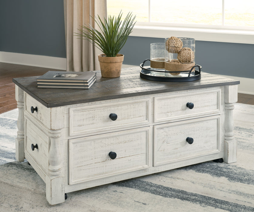 Havalance - White / Gray - Lift Top Cocktail Table With Storage Drawers Unique Piece Furniture
