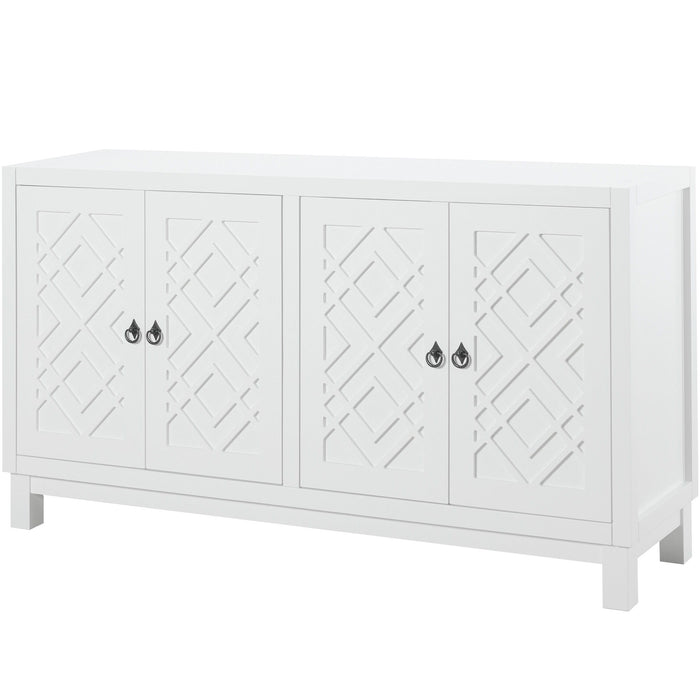 Trexm Large Storage Space Sideboard, 4 Door Buffet Cabinet With Pull Ring Handles For Living Room, Dining Room (White)