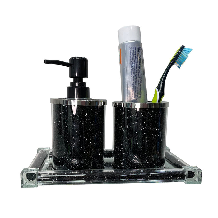 Ambrose Exquisite 3 Piece Soap Dispenser And Toothbrush Holder With Tray - Black