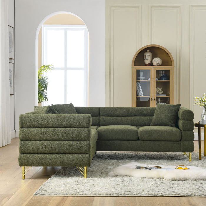 Oversized Corner Sofa Covers, L-Shaped Sectional Couch, 5-Seater Corner Sofas With 3 Cushions For Living Room, Bedroom, Apartment, Office - Green