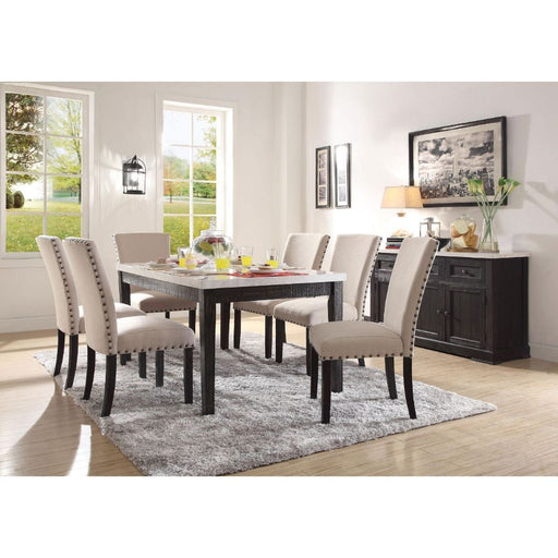 Nolan - Dining Table - White Marble & Salvage Dark Oak Unique Piece Furniture