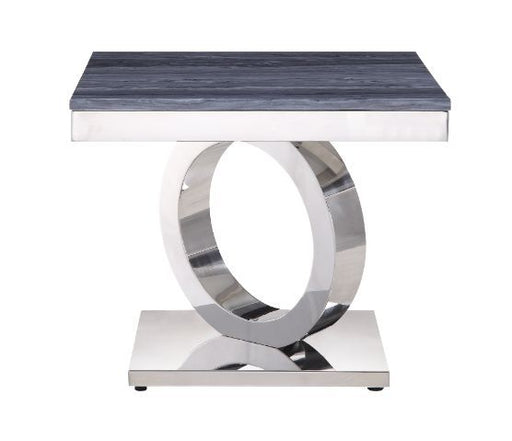 Zasir - End Table - Gray Printed Faux Marble & Mirrored Silver Finish Unique Piece Furniture