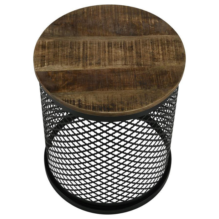 Aurora - Round Accent Table With Drum Base - Natural And Black Unique Piece Furniture