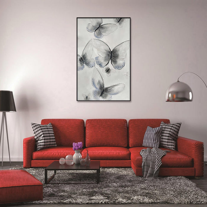 Home Hand Painted"Ethereal Butterfly Cascades" Oil Painting - Grey / Black