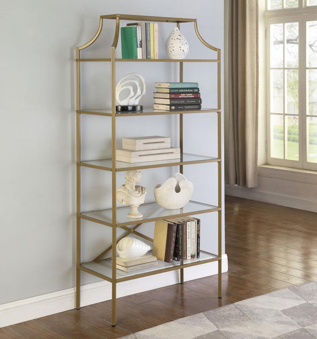 Serena - 5-Tier Tempered Glass Shelves Bookcase - Matte Gold Unique Piece Furniture