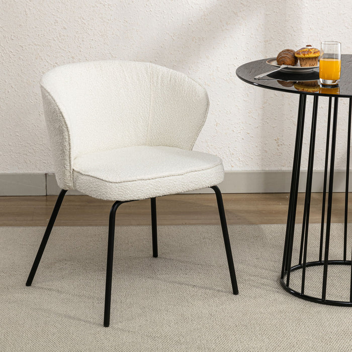 Boucle Fabric Dining Chair With Black Metal Legs, Ivory