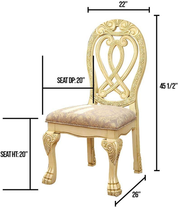 Formal Majestic Traditional Dining Chairs Vintage White Solid Wood Fabric Seat Intricate Carved Details (Set of 2) Side Chairs