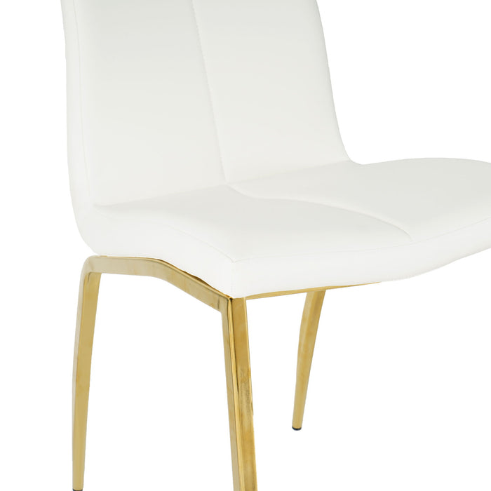 Modern Dining Chairs With Faux Leather Padded Seat Dining Living Room Chairs Upholstered Chair With Gold Metal Legs Design For Kitchen, Living, Bedroom, Dining Room Side Chairs (Set of 4) - White