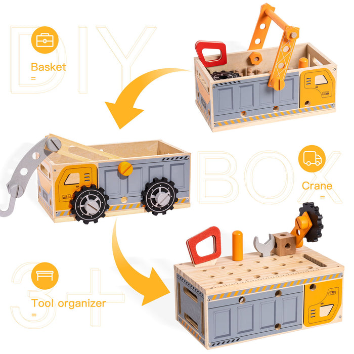 Classic Toy Car Tool Box Set, Workbench Tools For Toddlers Boys Girls - Orange