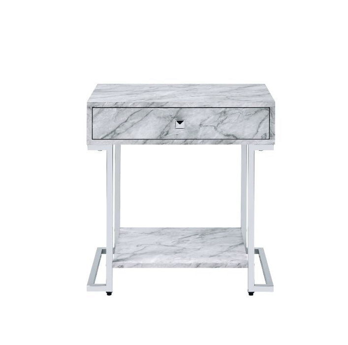 Wither - Accent Table - White Printed Faux Marble & Chrome Finish Unique Piece Furniture