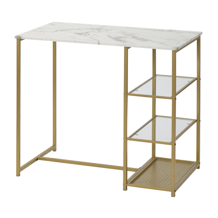 Trexm 3 Piece Modern Pub Set With Faux Marble Countertop And Bar Stools, White/Gold