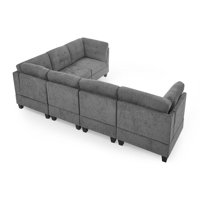 L Shape Modular Sectional Sofa, Diy Combination, Includes Three Single Chair And Three Corner, Grey Chenille
