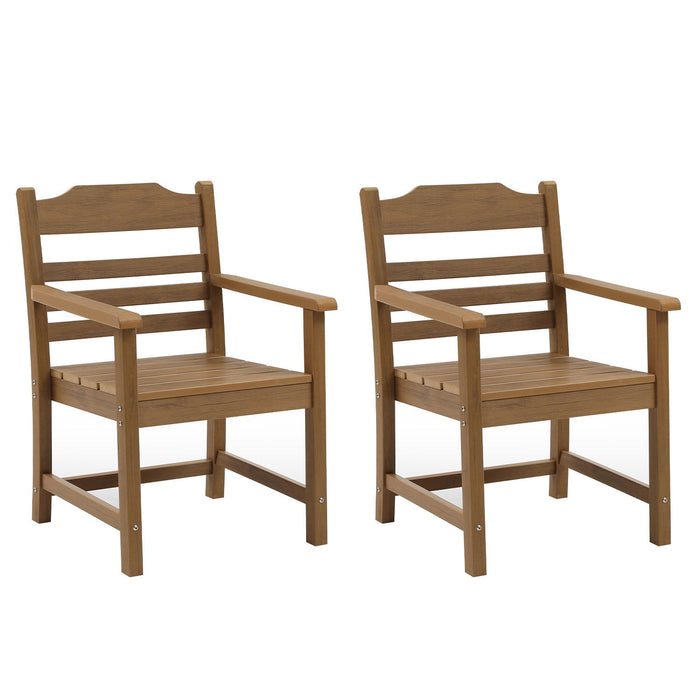 Patio Dining Chair With Armset (Set of 2), Hips Materialwith Imitation Wood Grain Wexture, Teak