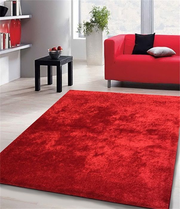 Fuzzy Shaggy Hand Tufted Area Rug Red
