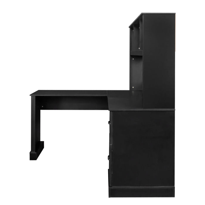Home Office Computer Desk With Hutch, Antiqued Black Finish