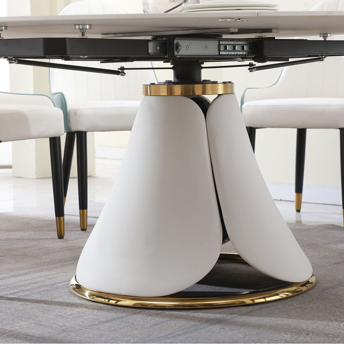Fashion Modern Sinntered Stone Dining Table, Simple And Multi - Functional Retractable Dining Table With 8 Pieces Chairs