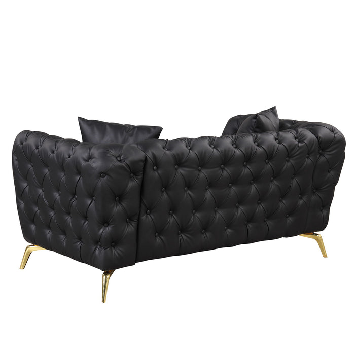 65.5" Modern Sofa Couch PU Upholstered Loveseat Sofa With Sturdy Metal Legs, Button Tufted Back For Living Room, Apartment, Home Office, Black