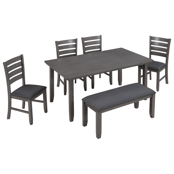 Trexm Dining Room Table And Chairs With Bench, Rustic Wood Dining Set (Set of 6) - (Gray)