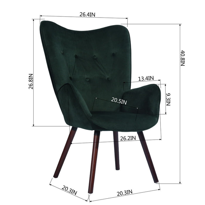 Modern Wingback Accent Armchair Living Room Tufted Velvet Upholstery, Dark Green