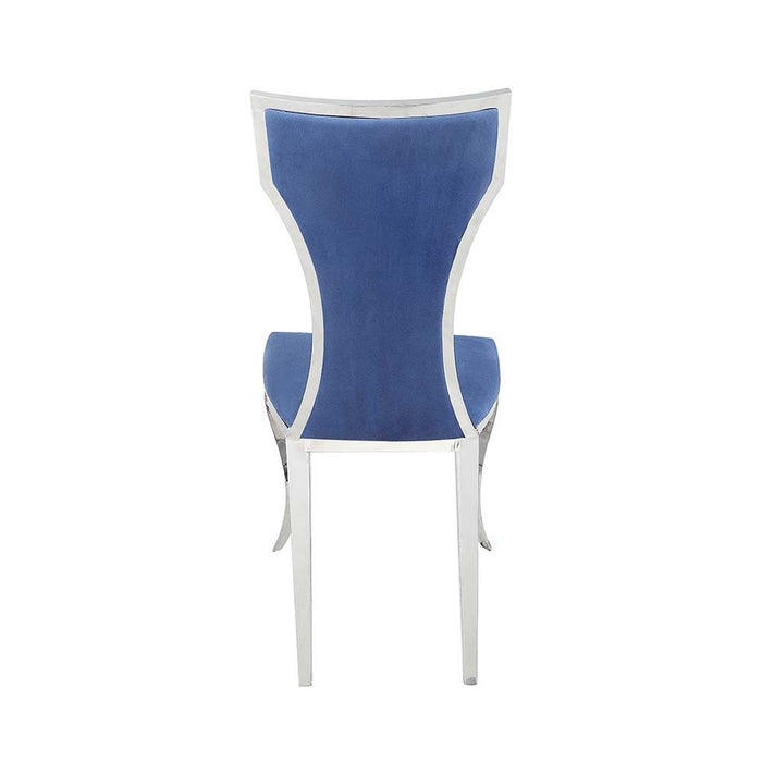 Azriel - Side Chair (Set of 2) - Blue Velvet & Mirroed Silver Finish Unique Piece Furniture