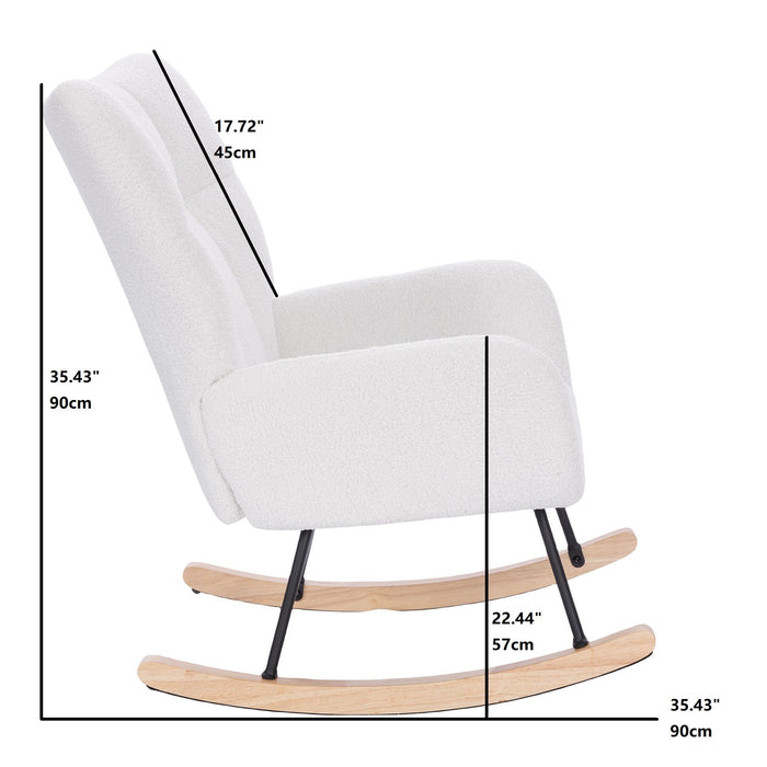 Teddy Upholstered Nursery Rocking Chair For Living Room Bedroom - White Teddy